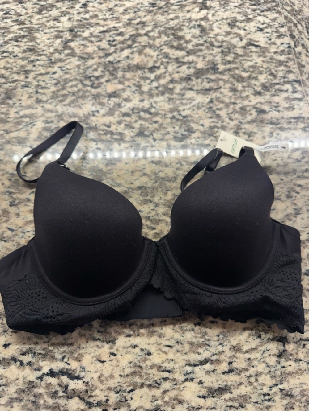 aerie Black Lace-Trim Full Coverage Bra 34b
